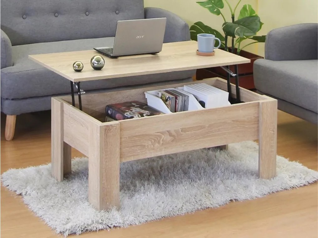 PROMOCJA Stolik kawowy RIWA z wysuwanym blatem 100x50 cm, dąb