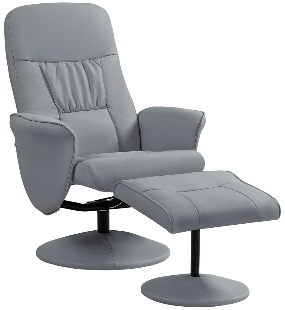 HOMCOM Zestaw 2-częściowy: Fotel Relaksacyjny z Podnóżkiem, regulowany, z nachylanym oparciem, Jasnoszary