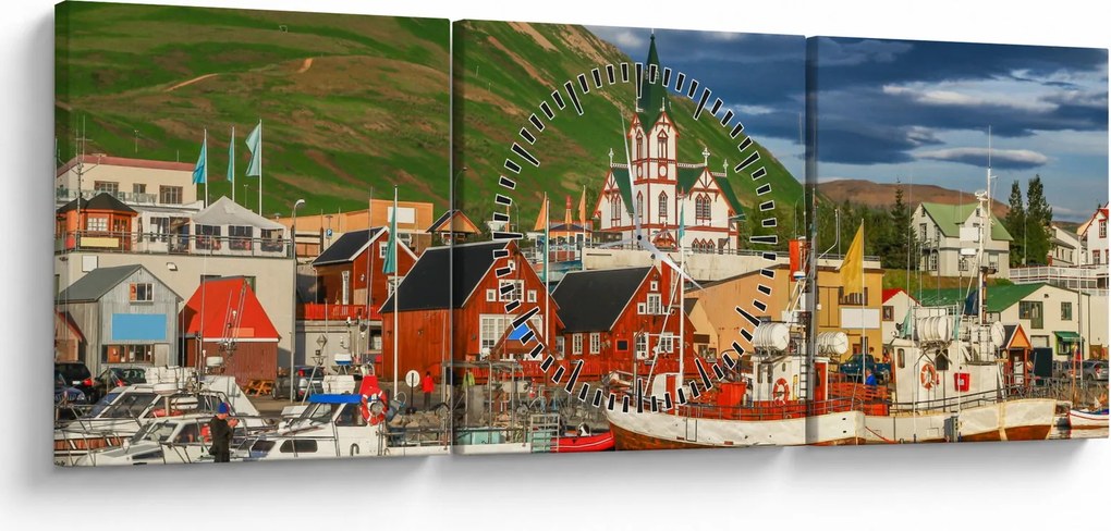 Obraz - Húsavík (z zegarem) (90x30 cm)