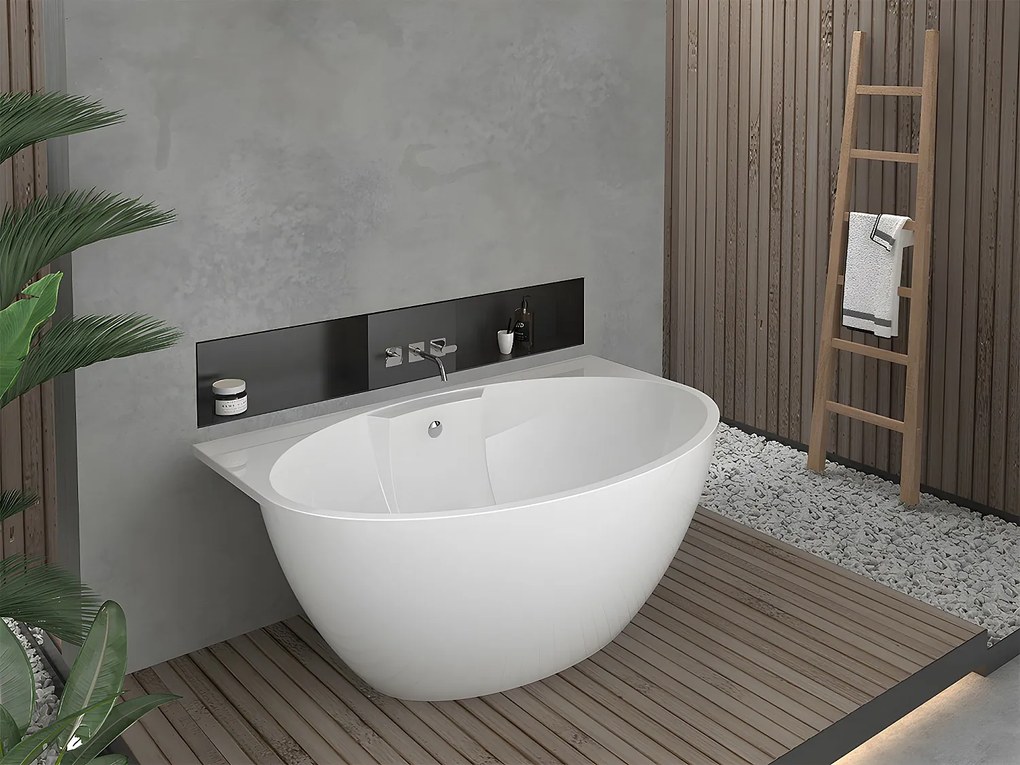 Wanna wolnostojąca przyścienna  owalna – 197 l – 151 × 94 × 60 cm (dł. × szer. × wys.) – kolor biały – akrylowa - PAGRUS
