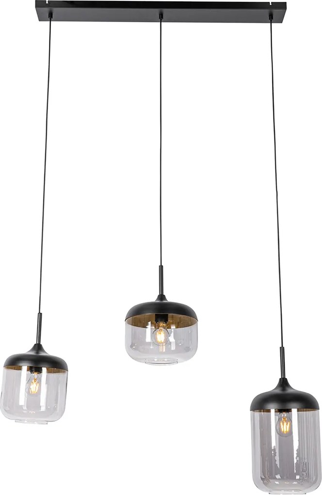 Designerska lampa wisząca czarna ze złotem i dymionym szkłem 3-światła - Kyan