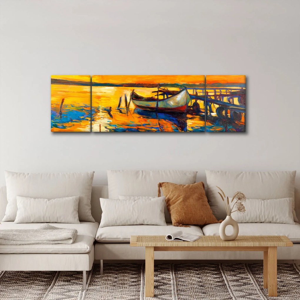 Obraz - Łódź o zachodzie słońca (170x50 cm)