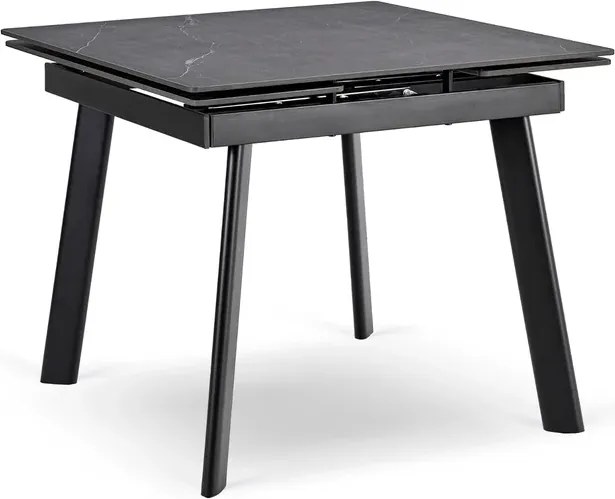 Stół Rozkładany Kwadratowy LARES 90-150 cm Ceramiczny Czarny Marmur/Czarny Nowoczesny