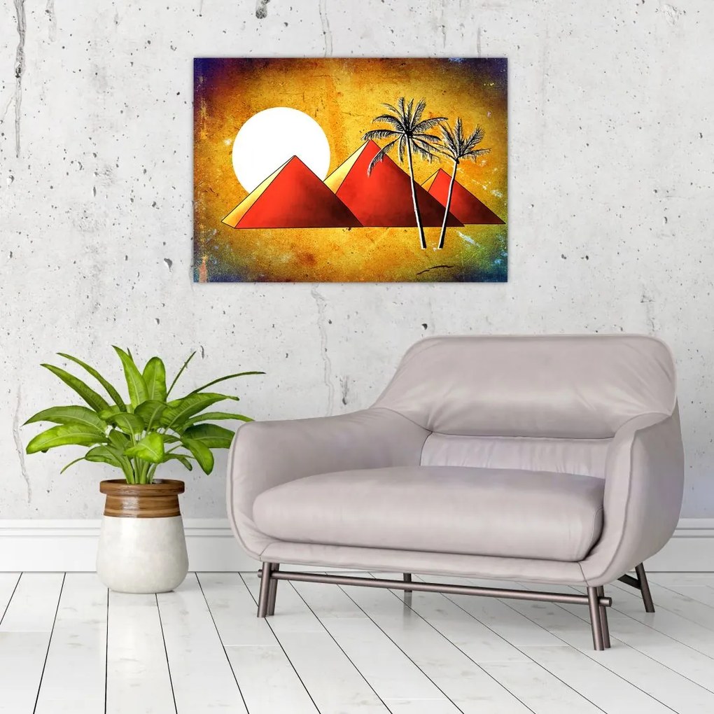 Obraz na szkle malowanych egipskich piramid (70x50 cm)