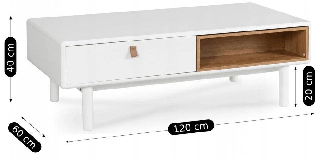 Ława do Salonu ARES 120 cm Biała Skandynawska