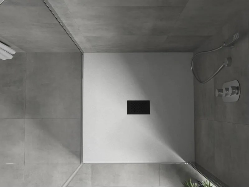 Mexen Hugo brodzik kwadratowy SMC 100 x 100 cm, biały, maskownica czarna - 42101010-B