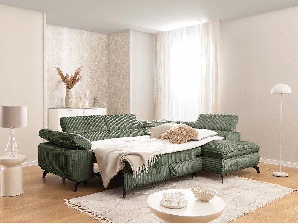 Zielony sztruksowy narożnik (prawostronny/w kształcie litery L) Marbeya – Ropez