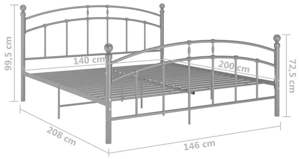 Szare metalowe łóżko dwuosobowe 140x200 cm F3-M75