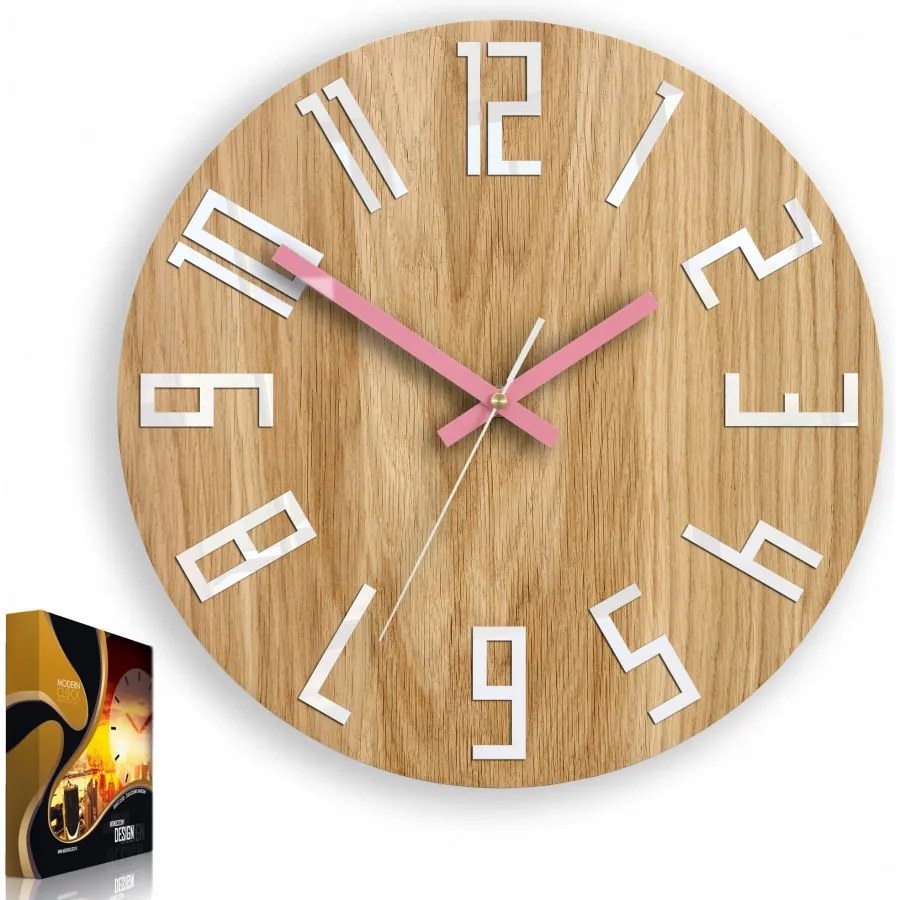 Zegar na ścianę nowoczesny drewniany z dużymi cyframi okrągły cichy loft