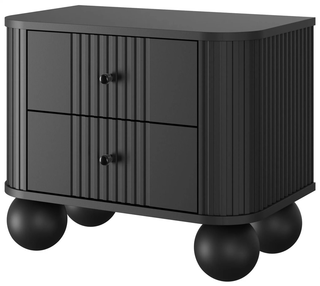 Zestaw szafek nocnych Vesper 56 cm - czarny / czarne uchwyty / nogi kule