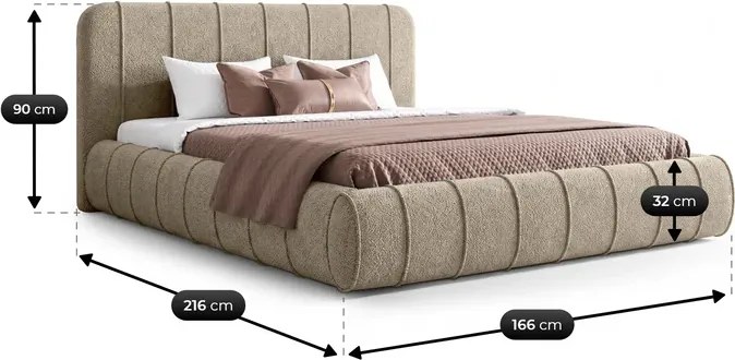Łóżko Tapicerowane Slim 140x200 cm DAVEN z Pojemnikiem Beżowe Boucle Glamour