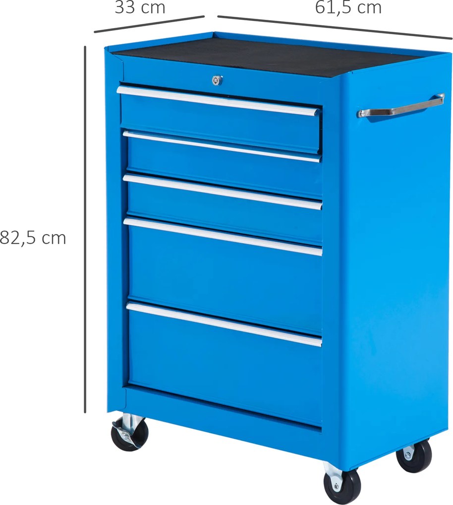 HOMCOM Szafka na narzędzia, skrzynia narzędziowa, 5 szuflad, mobilna, stalowa, czarna | Aosom PL