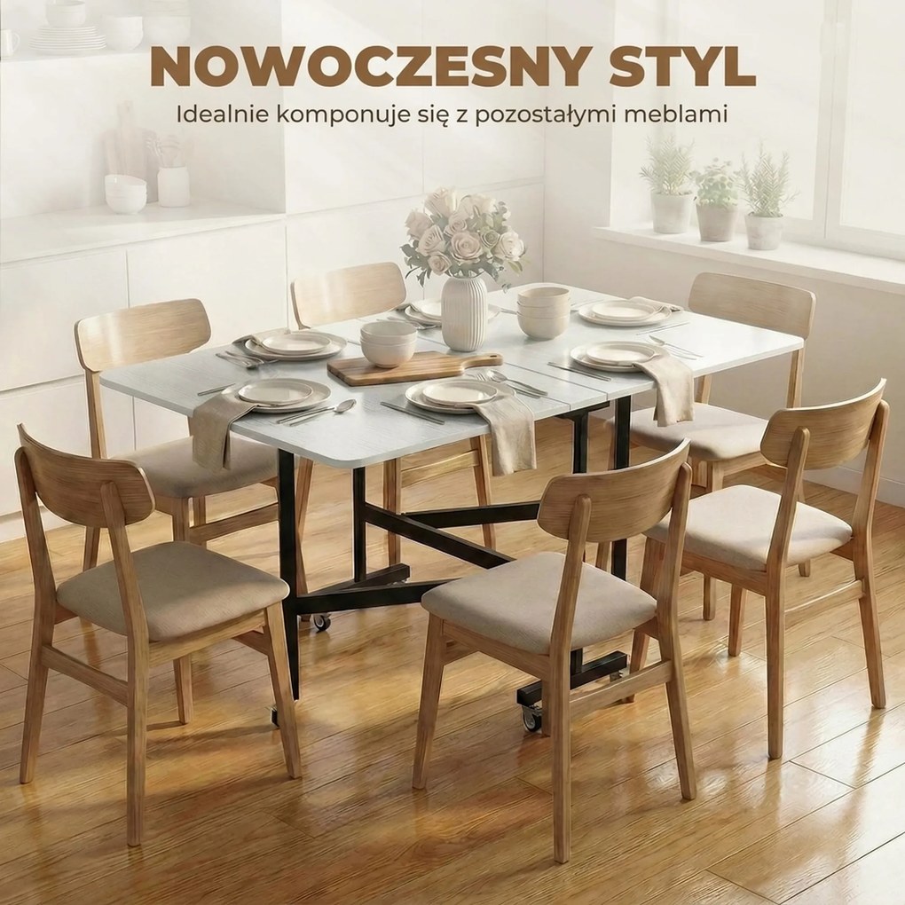 HOMCOM Mobilny stół rozkładany z 6 kółkami i hamulcami, składany stół kuchenny do małych pomieszczeń, Biały | Aosom PL