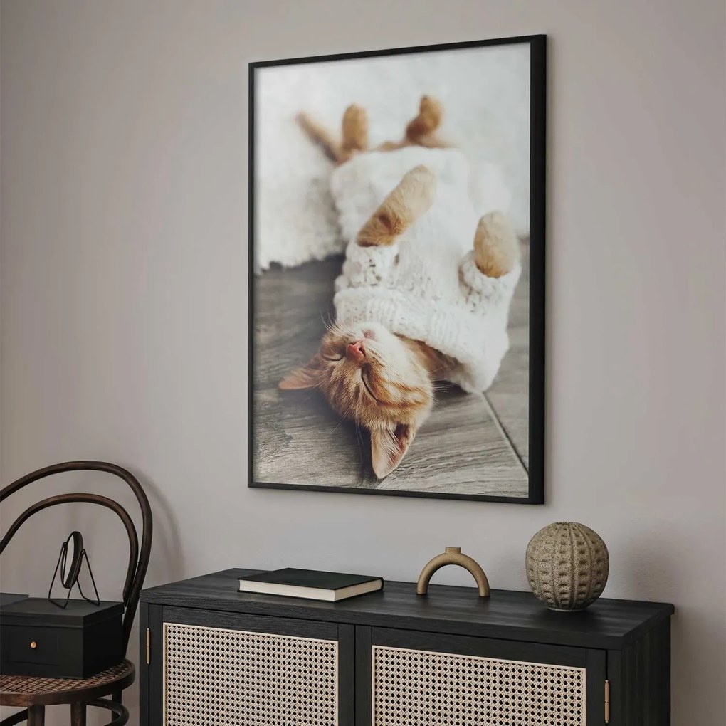 Plakat Leniwy kot 29,7x42 cm z ramą czarną bez marginesu ARTGEIST B