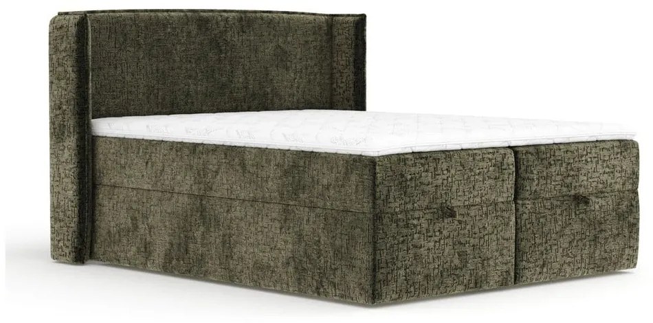 Ciemnozielone łóżko boxspring ze schowkiem 160x200 cm Passion – Maison de Rêve