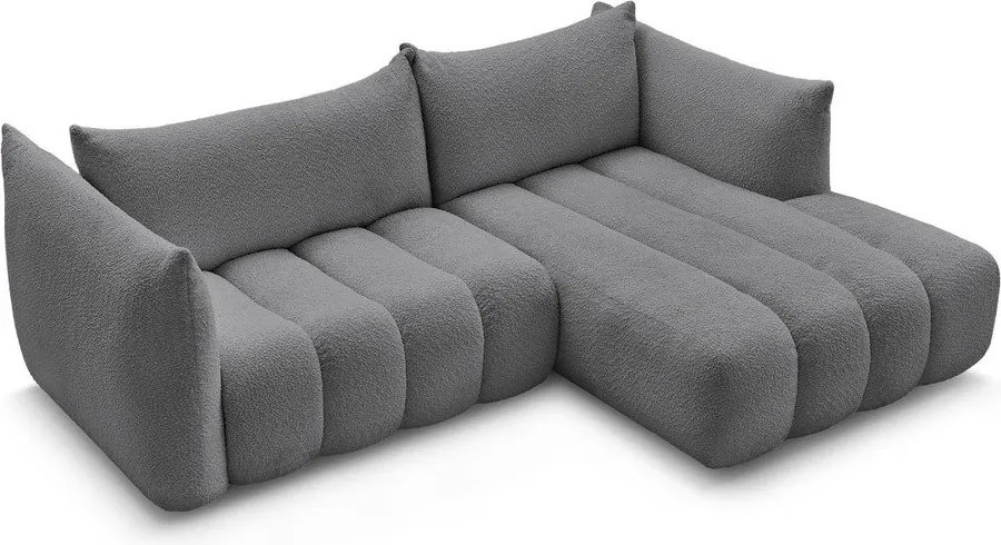 Szary narożnik z materiału bouclé (prawostronny/z szezlongiem) Azra – Bobochic Paris