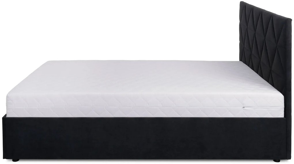 Czarne łóżko tapicerowane z pikowanym zagłówkiem 160x200 C2-P39