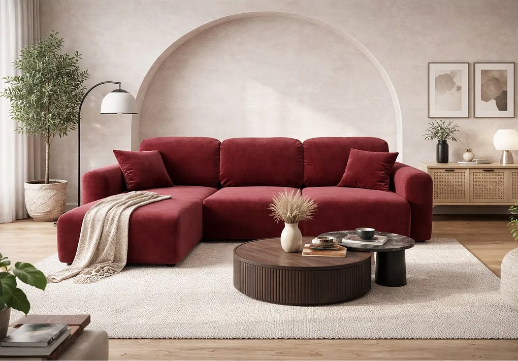 Stylowy narożnik rozkładany lewostronny BINGO L 245x148x87 cm w tkaninie Kronos 2 bordowej