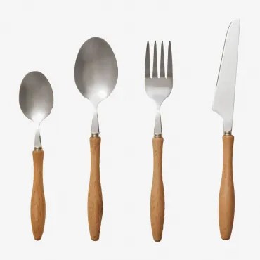 16-częściowy Zestaw Sztućców Ze Stali Nierdzewnej I Drewna Bukowego Midra Chrome - Sklum