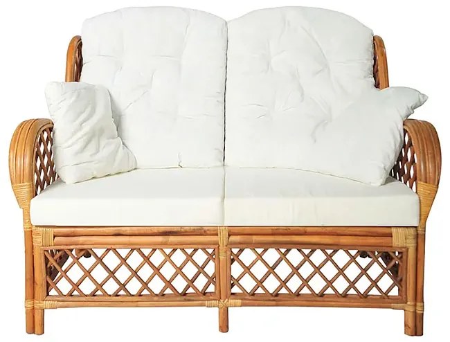 Jasnobrązowa 2-osobowa sofa rattanowa z lnianą tapicerką H3-A65