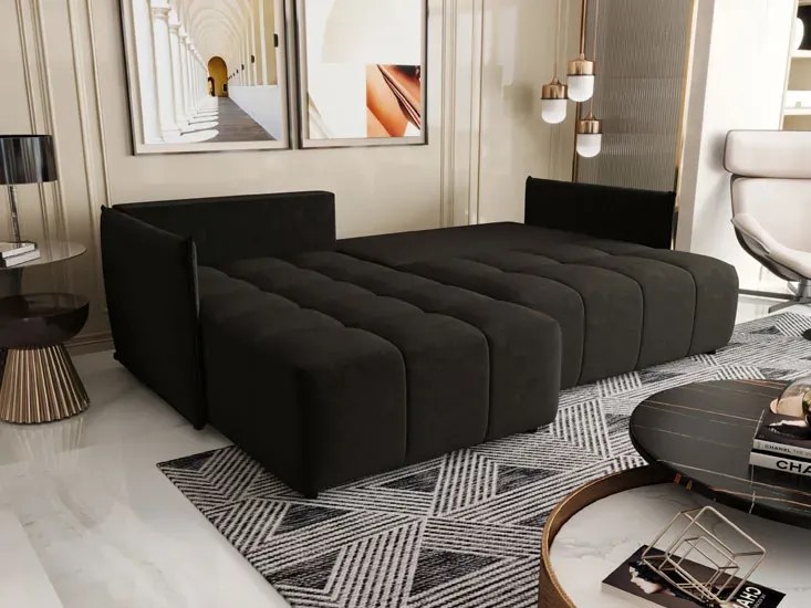 Błękitna welurowa sofa w kształcie litery L M7-M49