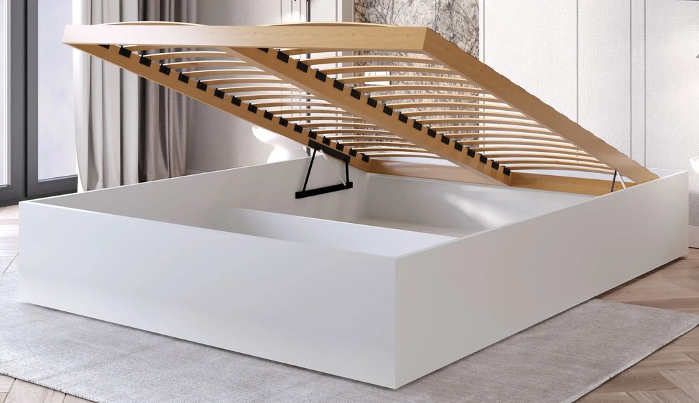 Białe minimalistyczne łóżko bez zagłówka z materacem 140x200 K1-K03