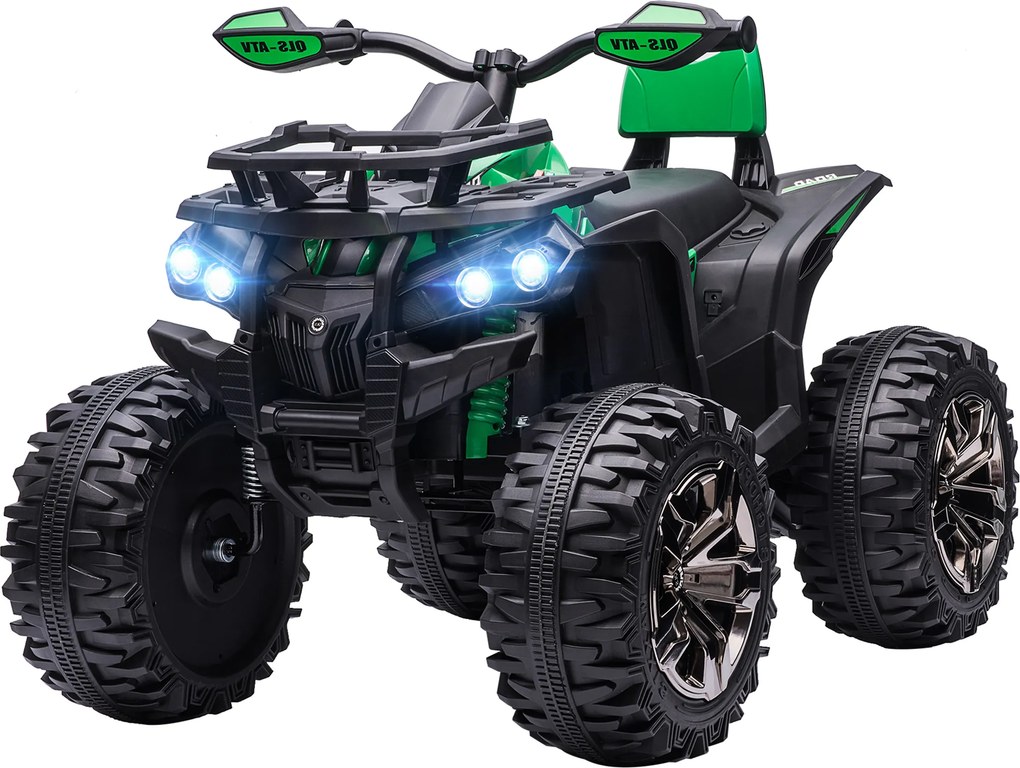 HOMCOM Quad elektryczny dla dzieci, z światłami i portem muzycznym, 3-8 km/h, dla 3-5 latków, Zielony