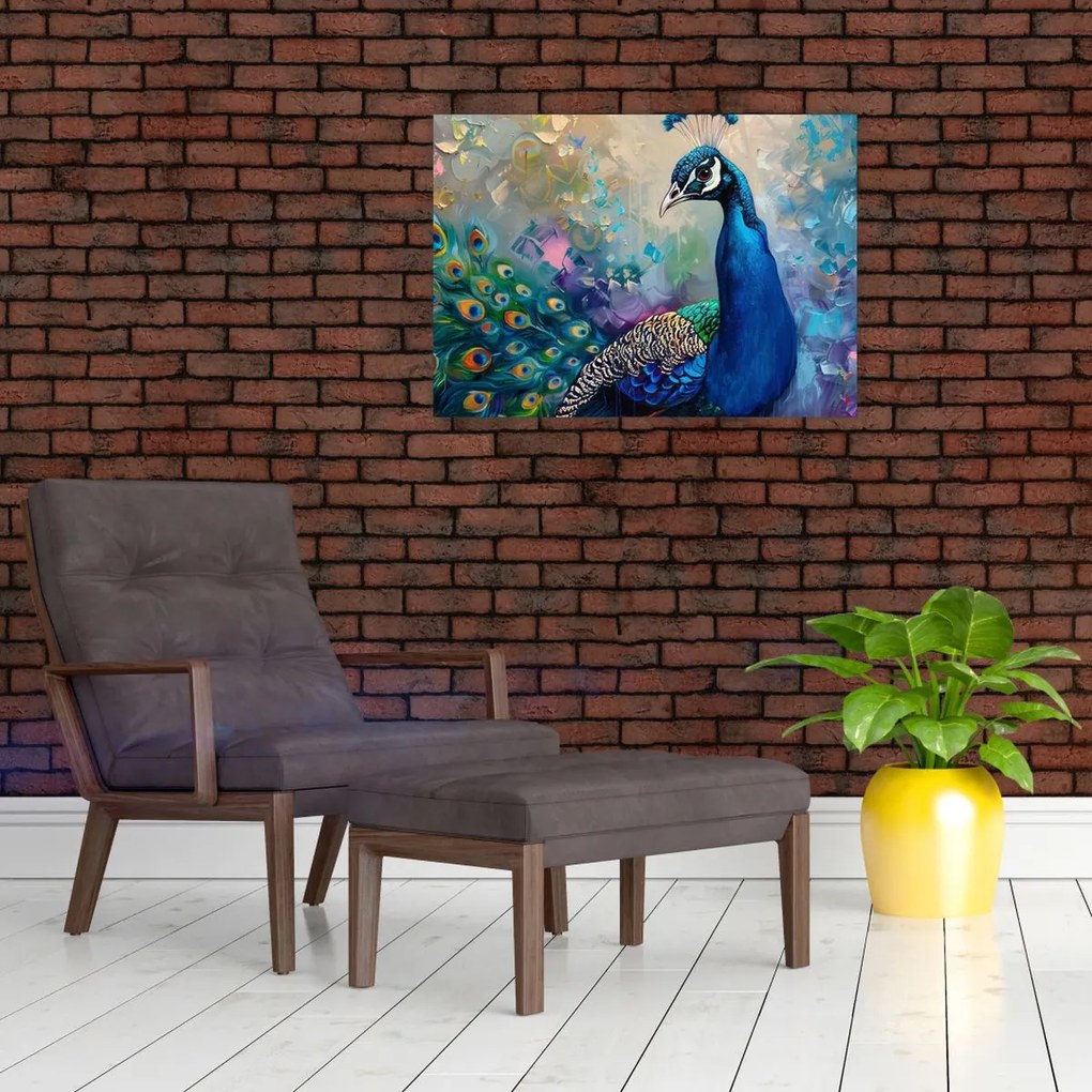 Obraz na szkle - Malowanie pawia (70x50 cm)