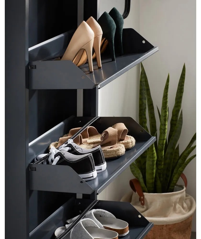 Antracytowa metalowa uchylna szafka na buty 50x103x15 cm Ode – Kave Home