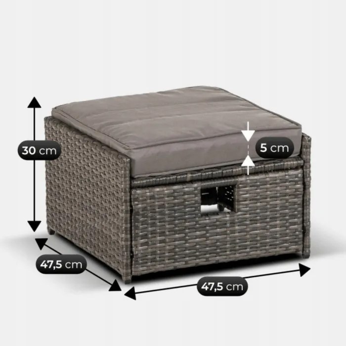 Zestaw Mebli Ogrodowych DELGADO Szary Sofa Fotele Pufy Stolik Technorattan Nowoczesny