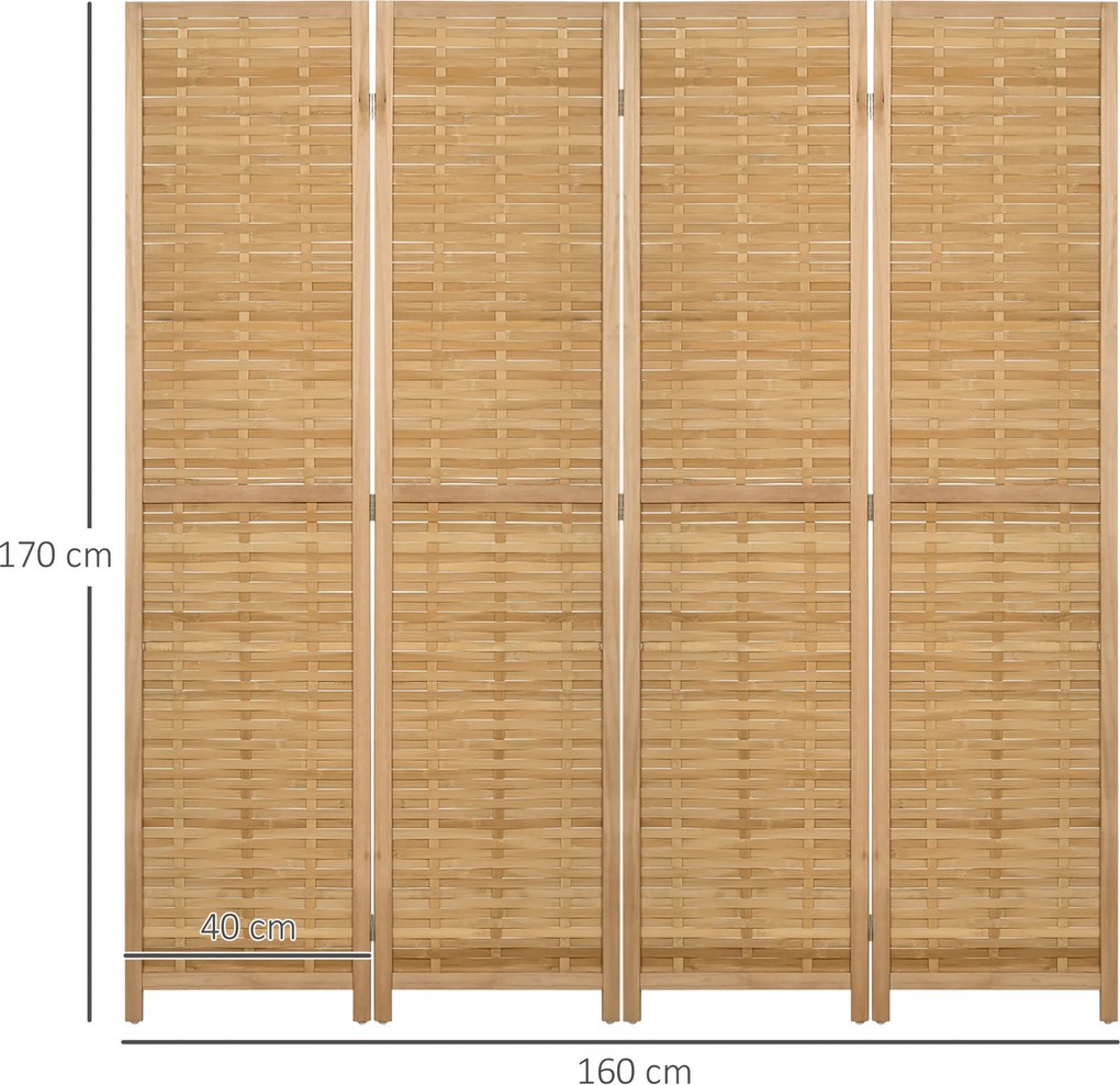 HOMCOM 4-częściowy Parawan, 160 x 170 cm, Składany Parawan z Bambusa dla Salonu, Sypialni, Naturalny