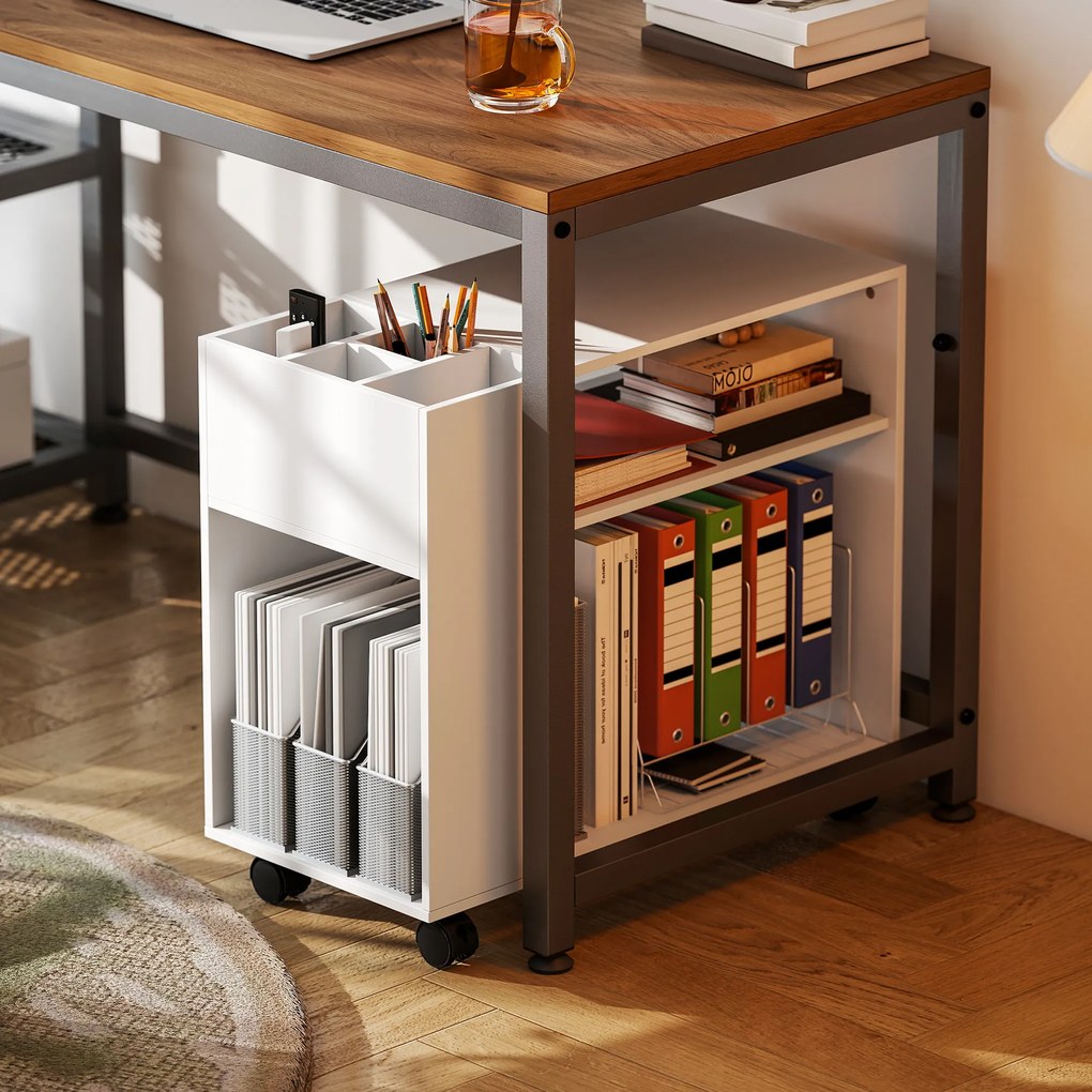 HOMCOM Stojak na drukarkę z podzieloną komorą, półkami do biura, 70 x 34 x 60 cm, biały | Aosom PL