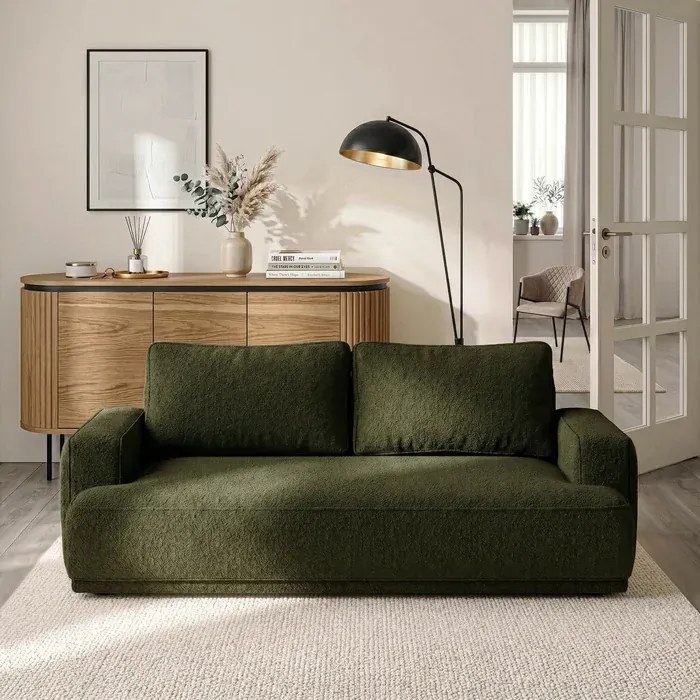 Sofa z Funkcją Spania CAMELIA Oliwkowa Boucle Japandi