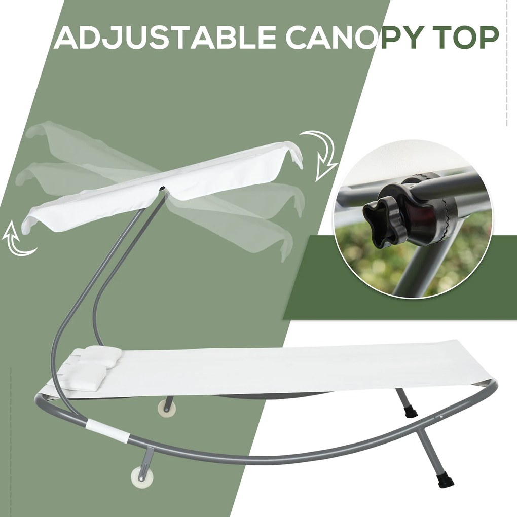 Outsunny® Leżak Dwuosobowy Ze Składanym Daszkiem Stal Kremowo-biały