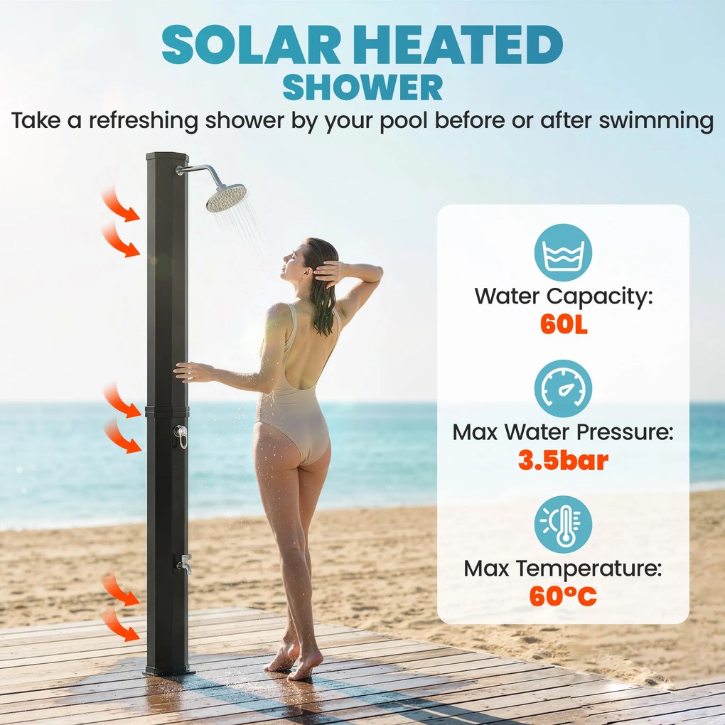 Outsunny Prysznic solarny 60 l prysznic ogrodowy z obrotową deszczownicą i kranem, regulacja temperatury | Aosom PL