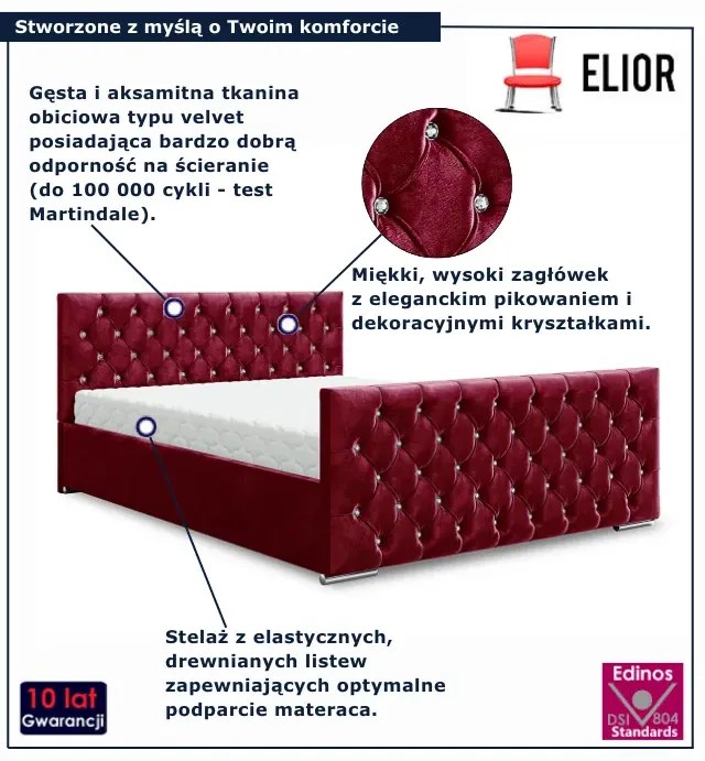 Czerwone pikowane łóżko w stylu glamour 5 rozmiarów M0-F13
