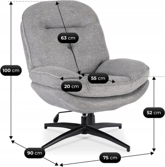 Fotel Wypoczynkowy Obrotowy MESA do Salonu Szary Nowoczesny