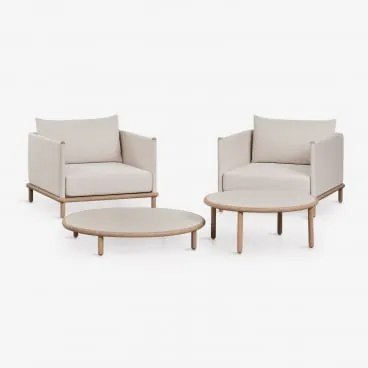 Zestaw Ogrodowy Z 2 Fotelami I 2 Okrągłymi Stolikami Kawowymi Z Drewna Akacjowego Olivia Gardenia Biel & Jasny Akacjowy Brąz - Sklum