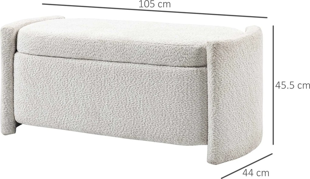 HOMCOM Ławka tapicerowana z miejscem do przechowywania kremowobiała elegancka 105x44x45 cm | Aosom PL