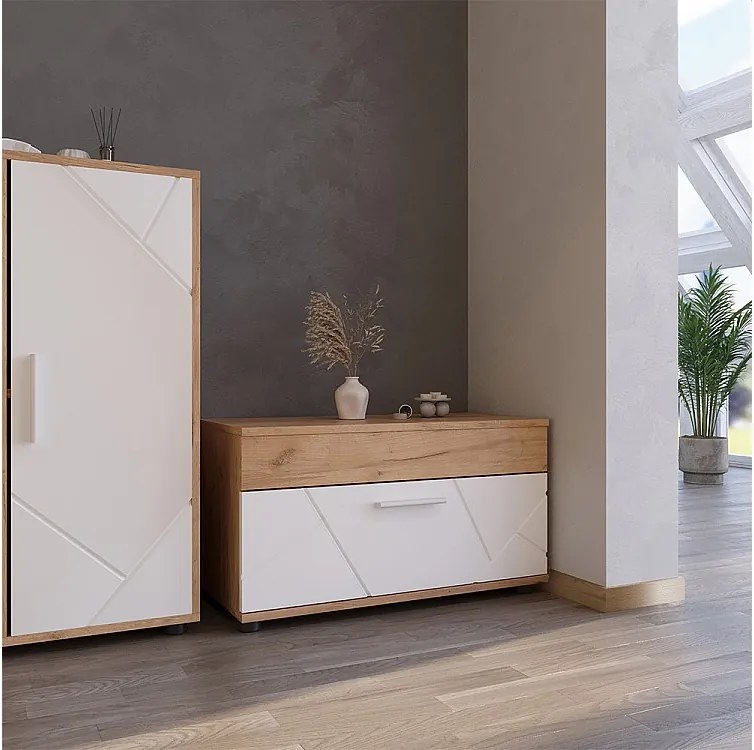 Szafka do salonu gold power dąb/biały 70.8x35.3x38.9 berno