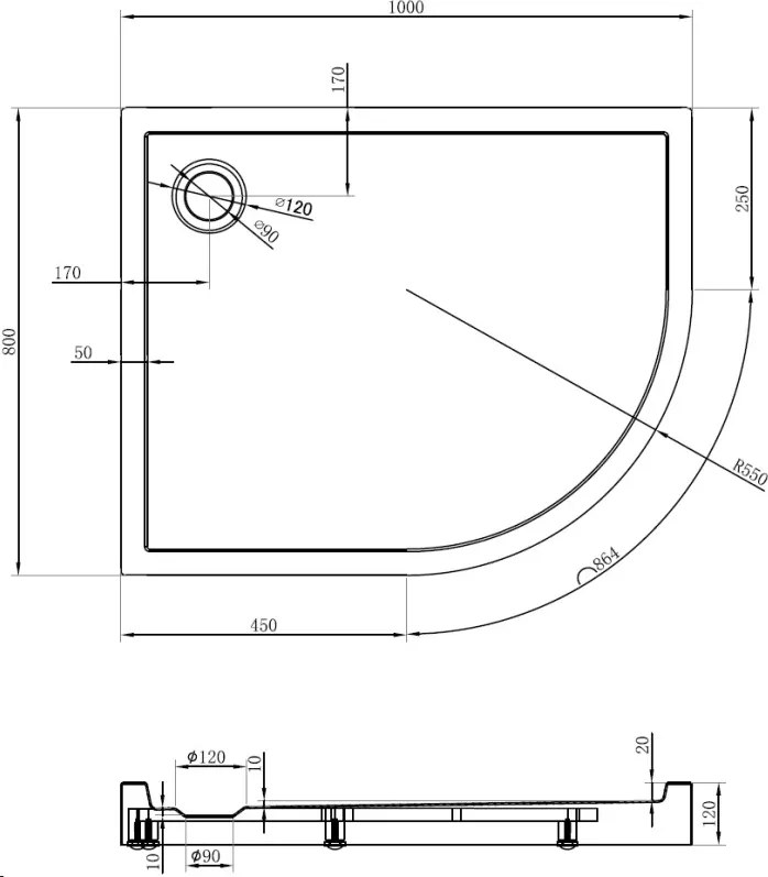 Mexen Flow+ brodzik półokrągły asymetryczny lewy 100 x 80 cm, czarny mat - 46Q708010LH
