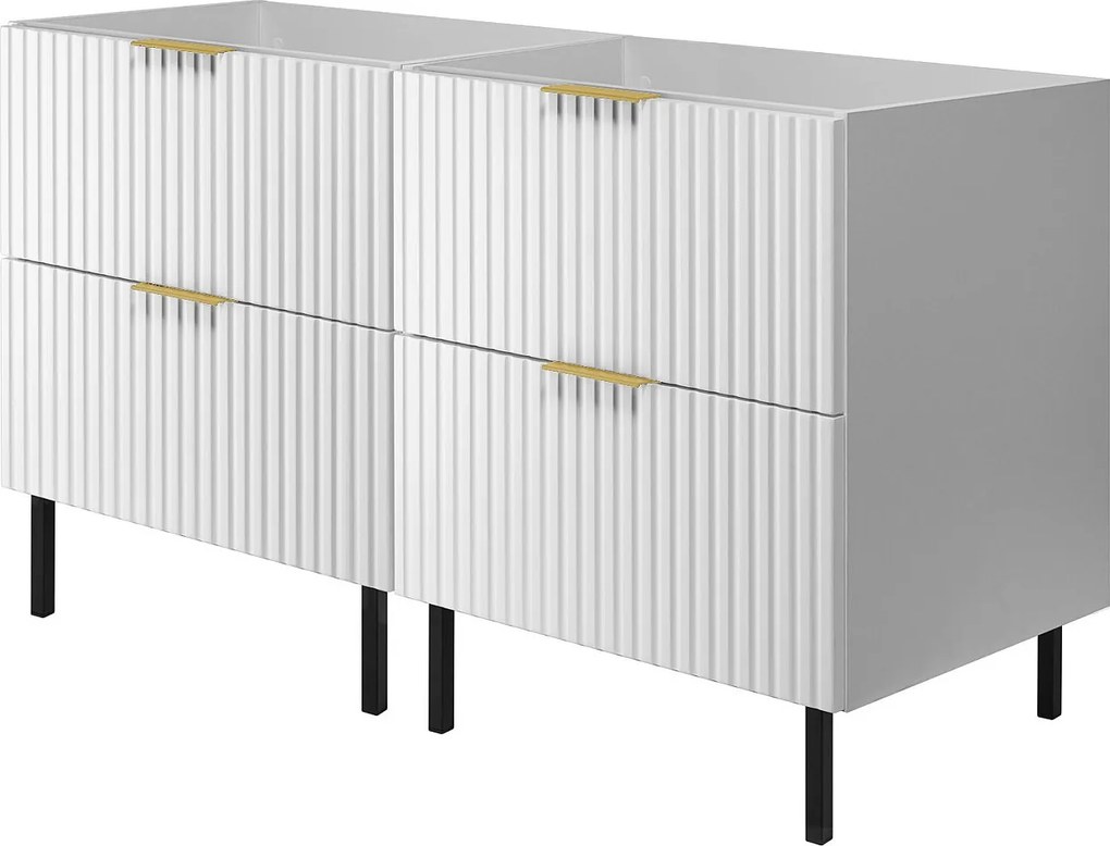 Szafka pod umywalkę, Biały, 120 (2 x 60) x 77 x 46 cm, uchwyt złoty, nogi czarne, bez blatu
