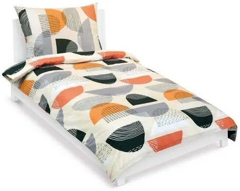Bellatex Pościel bawełniana Półkoło pomarańczowy, szary, 140 x 200, 70 x 90 cm