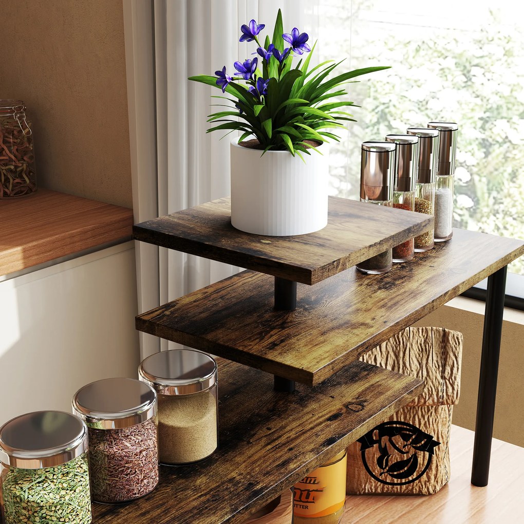 HOMCOM Regał kuchenny, Obracane regał na mikrofalówkę z 3 półkami, Industrialny regał metalowy, 40 x 18 x 36,5 cm