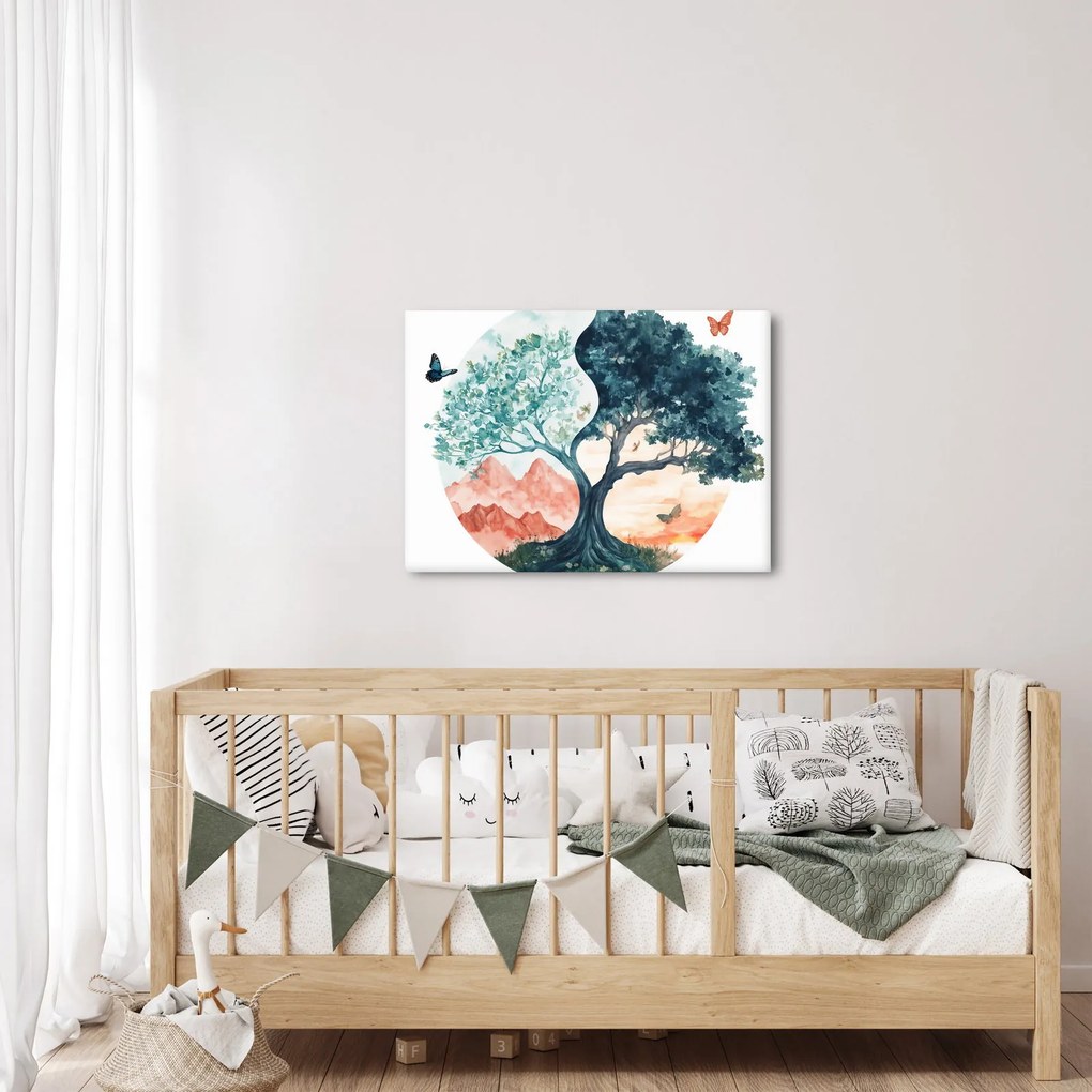 Obraz – Akwarelowe drzewo pełne życia (70x50 cm)
