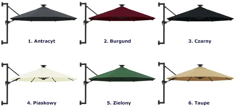 Burgundowy parasol ścienny z LED - Shade