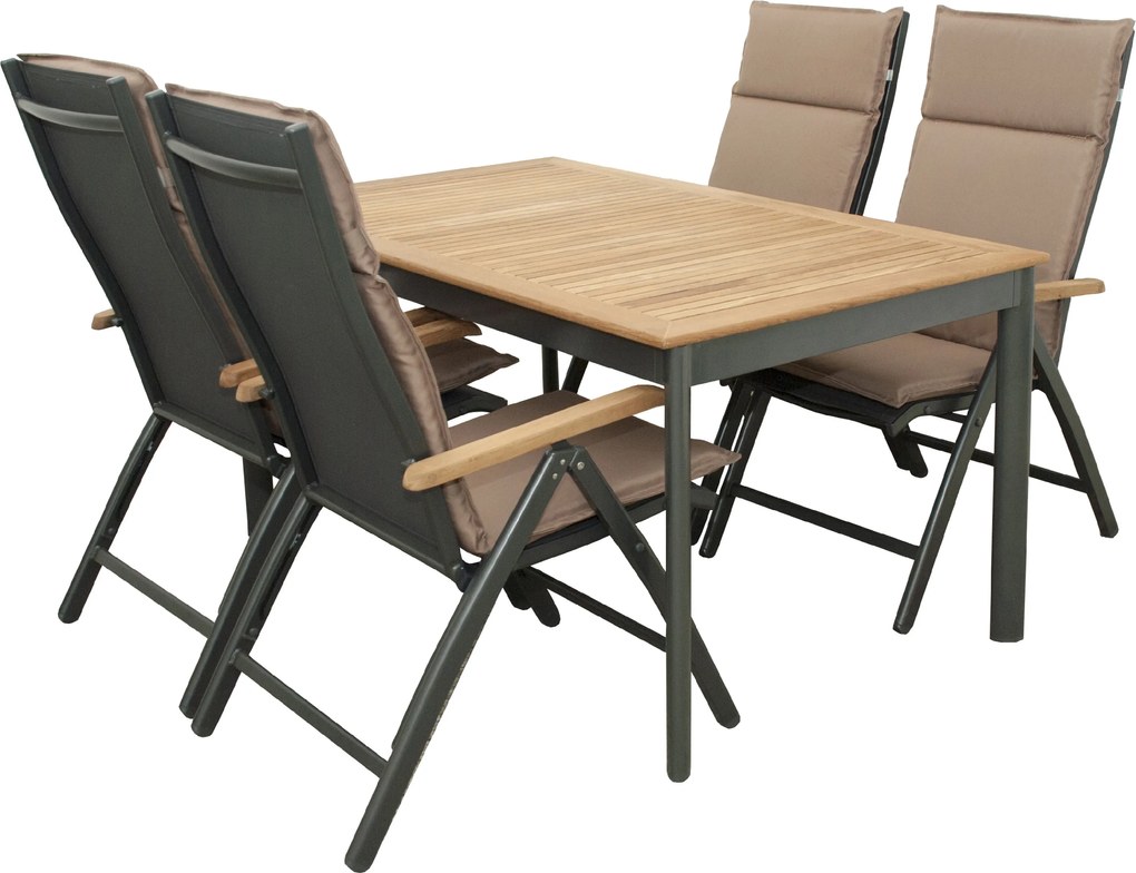 Doppler CONCEPT TEAK FSC® 4+1 - ogrodowy zestaw wypoczynkowy (aluminium/drewno tekowe)