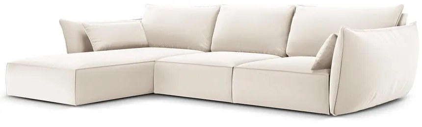Beżowy aksamitny narożnik (lewostronny/z szezlongiem) Vanda – Mazzini Sofas