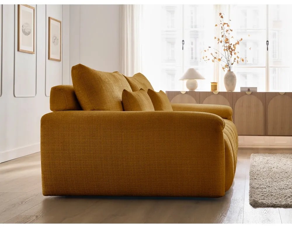 Musztardowa sofa z tkaniny szenilowej 264 cm Ivane – Bobochic Paris