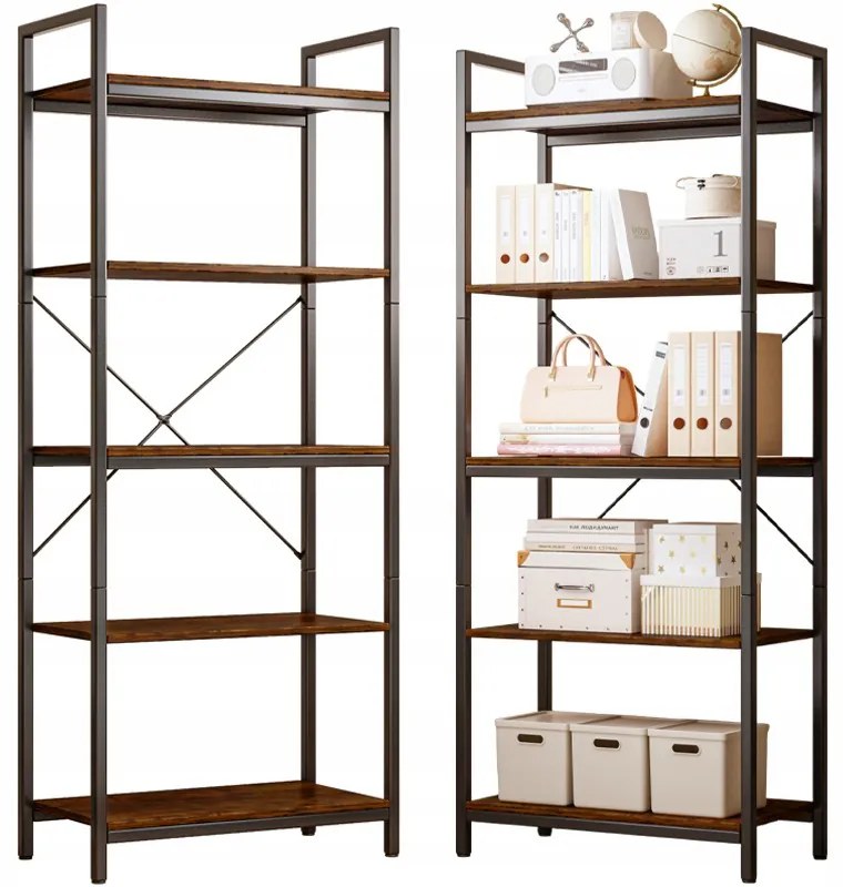 Biblioteka industrialna w stylu loftowym – 66 x 30 x 153 cm, rustykalne MDF i metalowa rama